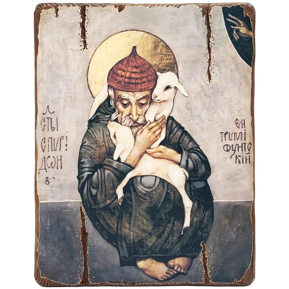 Икона Святой Спиридон Тримифунтский с овечкой под старовину 20х30 см (ФР-00012601)