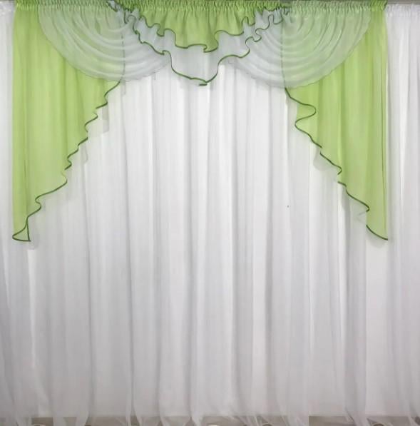 Ламбрекен на карниз в гостиную/спальню шифон 2 м Салатовый (102)