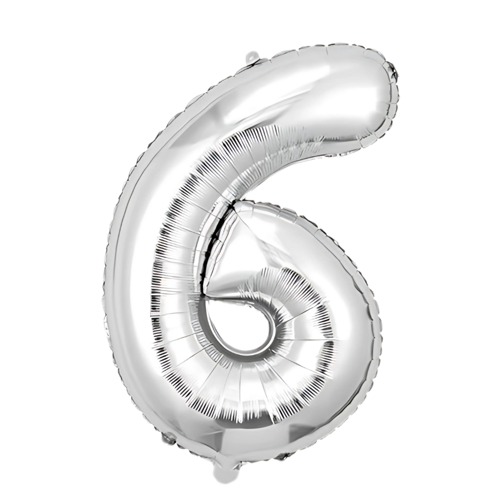 Воздушный шар в виде цифры 6 фольгированный праздничный для дня рождения юбилеев/годовщины 40" Серебряный