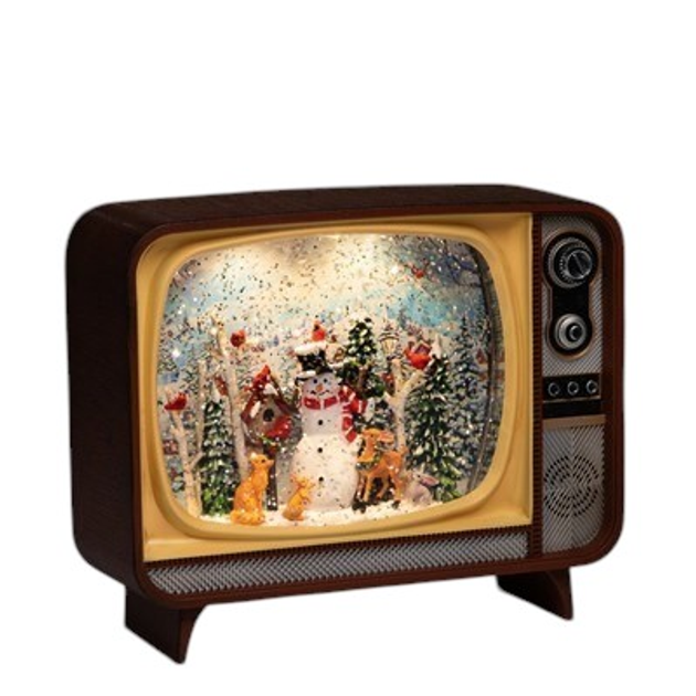 Новогодний ночник XMAS WDL-24034B Ретро телевизор с эффектом снежного вихря и мелодиями (ML-05305)