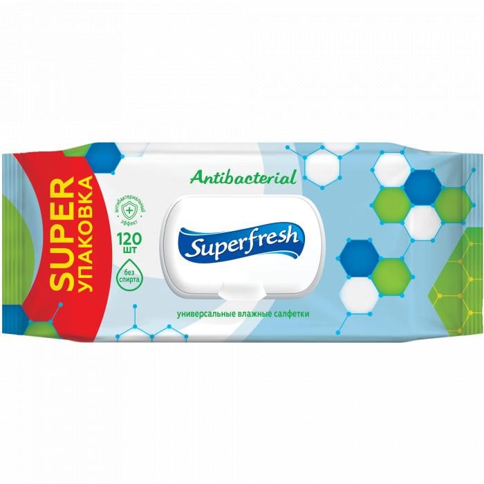 Серветки вологі Superfresh антибактеріальні з клапаном 120 шт. (104518)