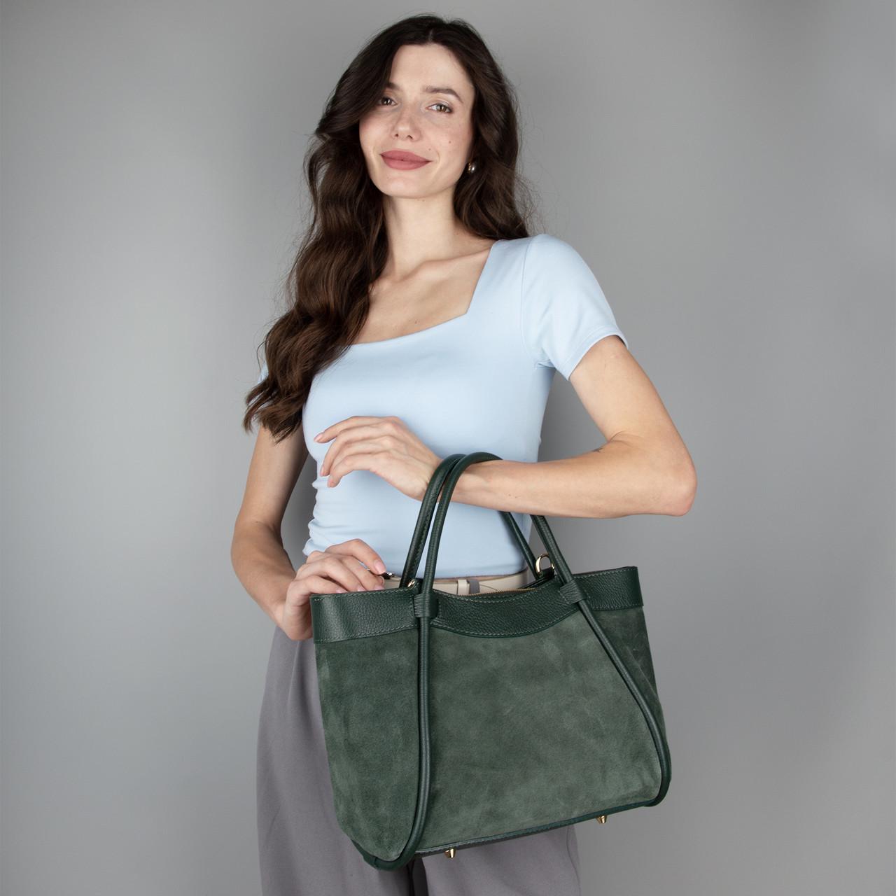 Сумка женская Virginia Conti замшевая с 2 ручками Темно-зеленый (04027) - фото 2 Сумка женская Virginia Conti замшевая с 2 ручками Темно-зеленый (04027) - фото 2