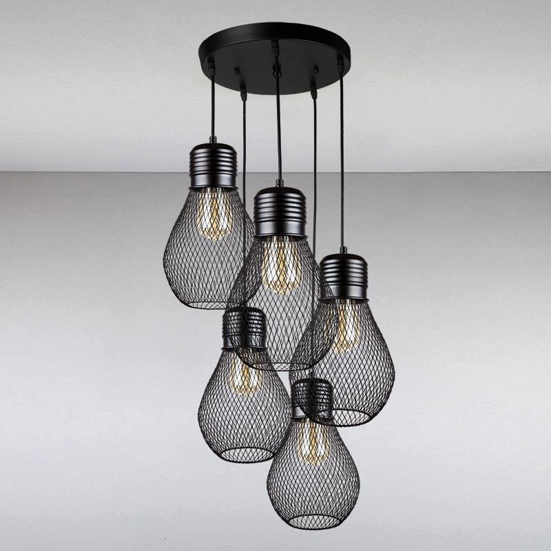 Чорна люстра "Лампочки" у стилі лофт (907-004F-5 BK (300)