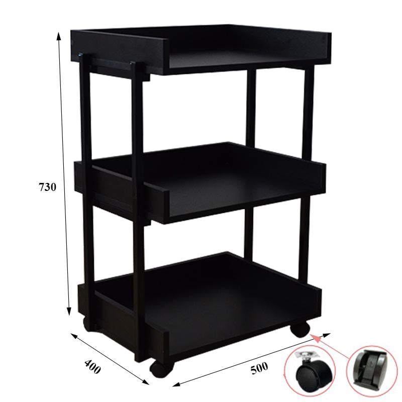 Коляска косметологическая на 3 полочки с бортиками Черный (UK04) - фото 4 Коляска косметологическая на 3 полочки с бортиками Черный (UK04) - фото 4