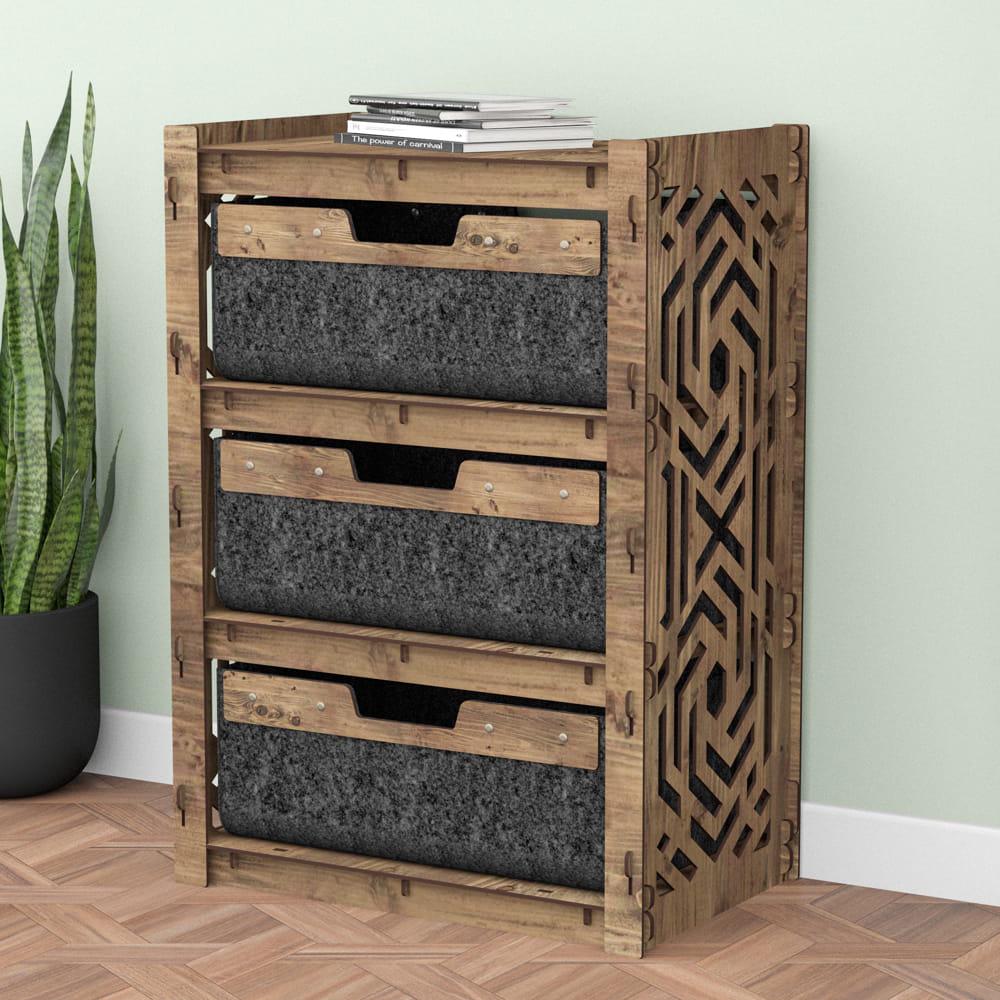 Комод в гостиную деревянный Hexagonica Chevron на 3 ящика черные корзины 750х528х345 мм (111190) - фото 4 Комод в гостиную деревянный Hexagonica Chevron на 3 ящика черные корзины 750х528х345 мм (111190) - фото 4