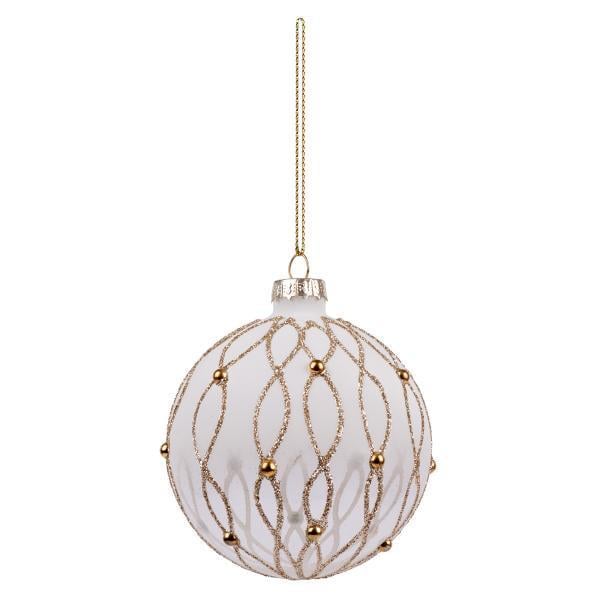 Шар новогодний Novogod’Ko стекло 8 см матовый орнамент Белый (973838)