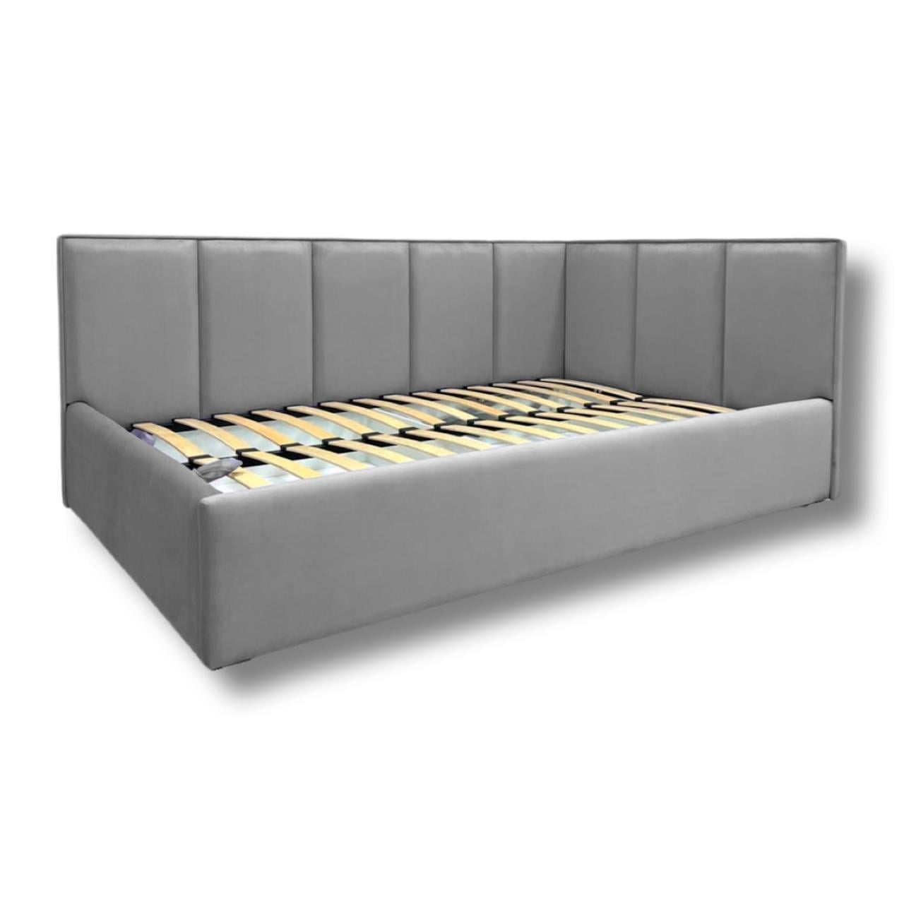 Кровать детская угловая мягкая MeBelle LINE 80x190 см велюр Серый (CB_018s)