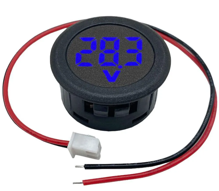 Вольтметр цифровой врезной круглый DC 4-100V D30 с синими цифрами (4102)
