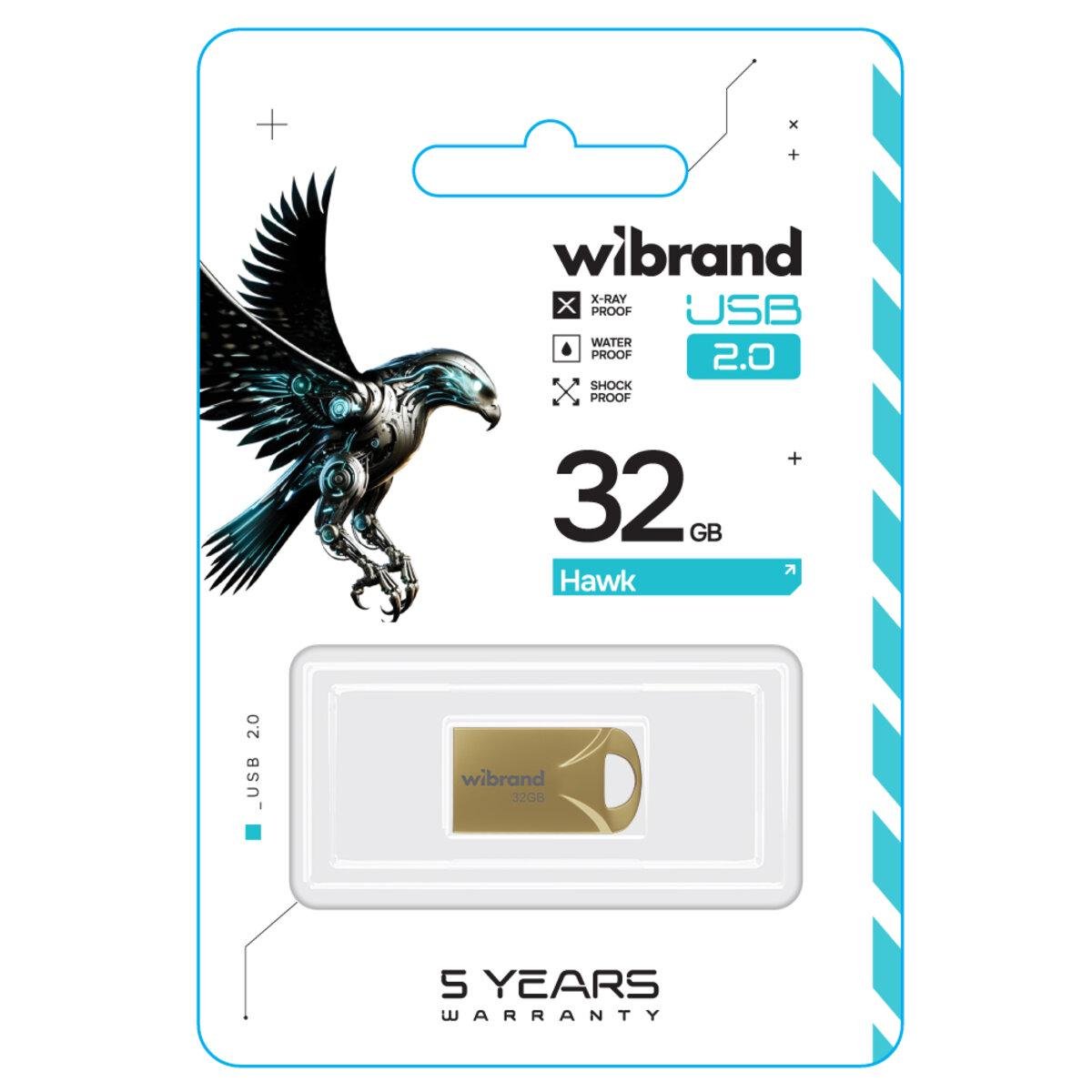 Флеш-пам'ять USB моноблок Wibrand USB 2.0 Hawk 32 Gb WI2.0/HA32M1G Gold (602072) - фото 2