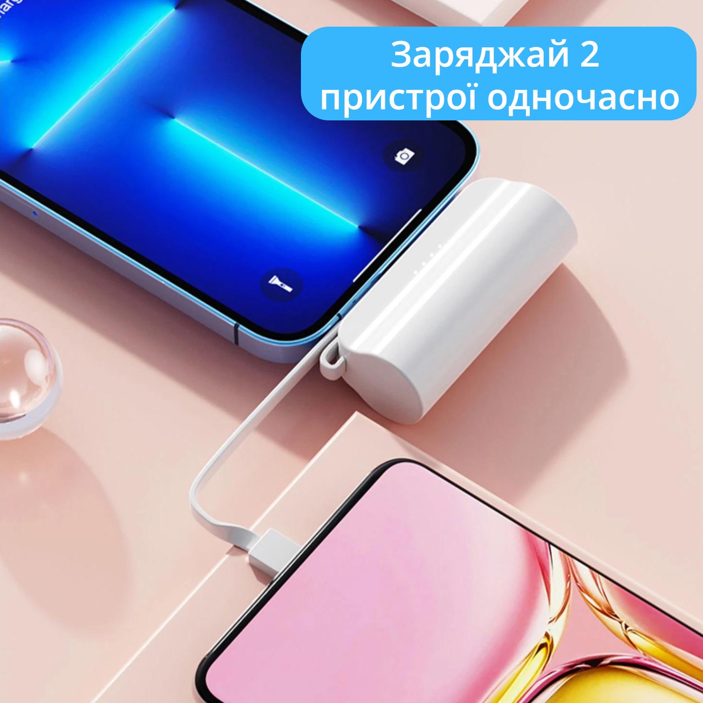 Акумулятор портативний 5000 mAh Power Bank з Lightinig портом і кабелем Type C Білий - фото 7