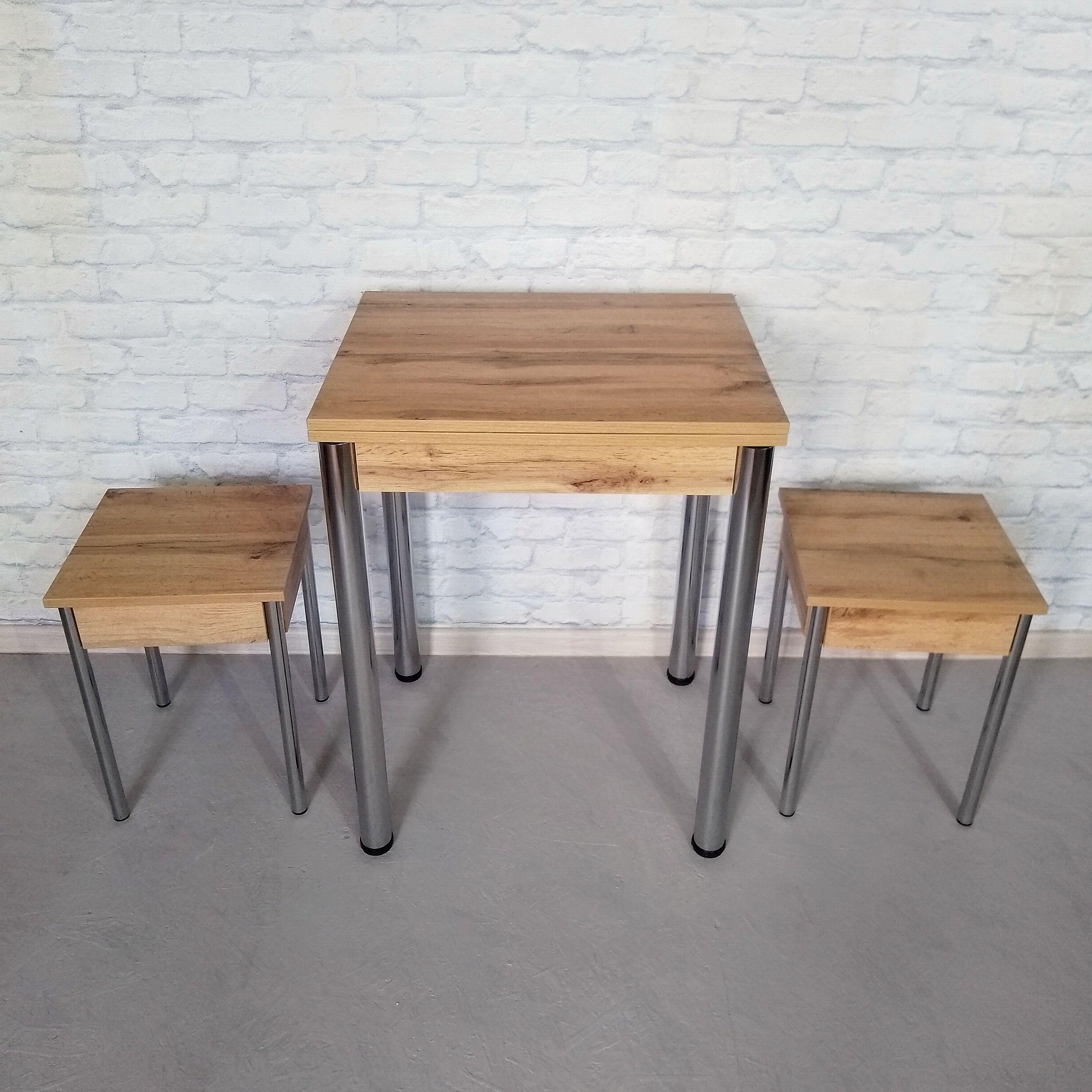 Обеденный стол и 2 табурета Смарт раскладной/ножки металлические 60х50х75 см/100х60х75 см Дуб аппалачи/Хром (0041) - фото 5 Обеденный стол и 2 табурета Смарт раскладной/ножки металлические 60х50х75 см/100х60х75 см Дуб аппалачи/Хром (0041) - фото 5