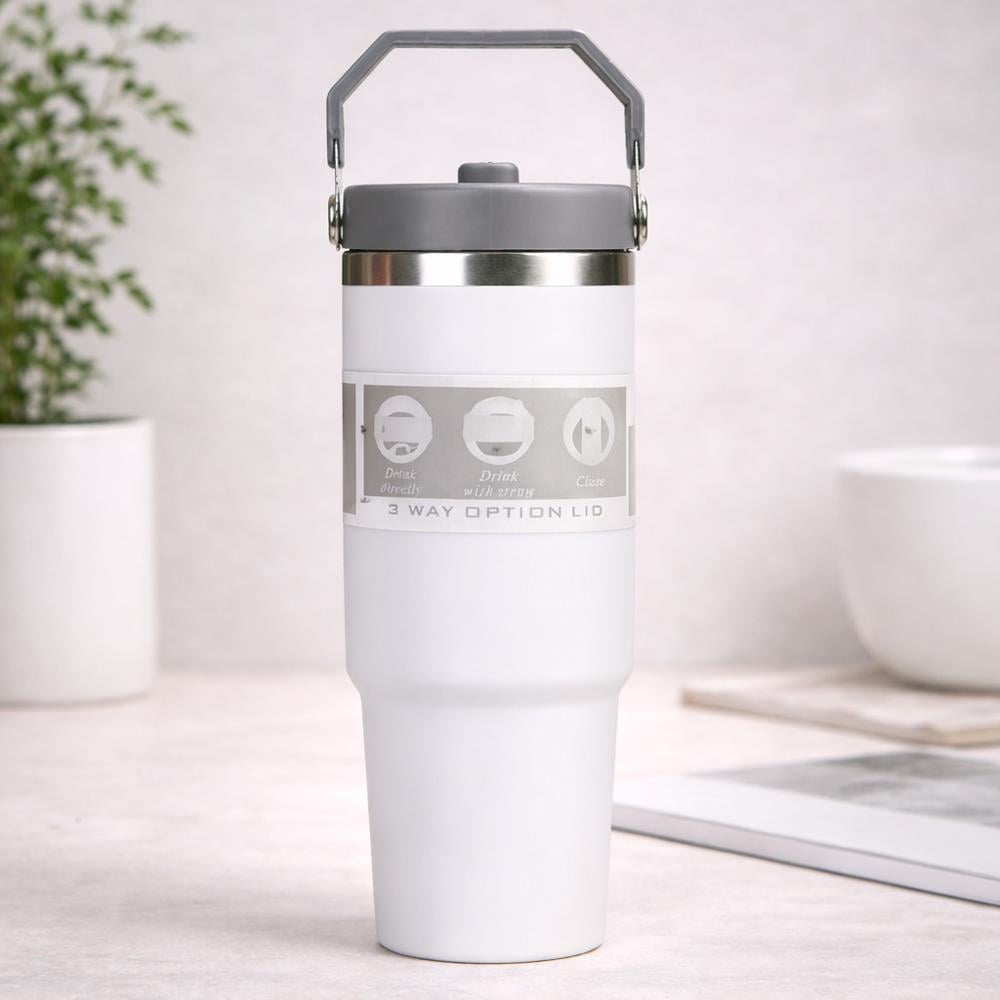 Термокружка 124706 900 мл из нержавеющей стали с ручкой и трубочкой Серый