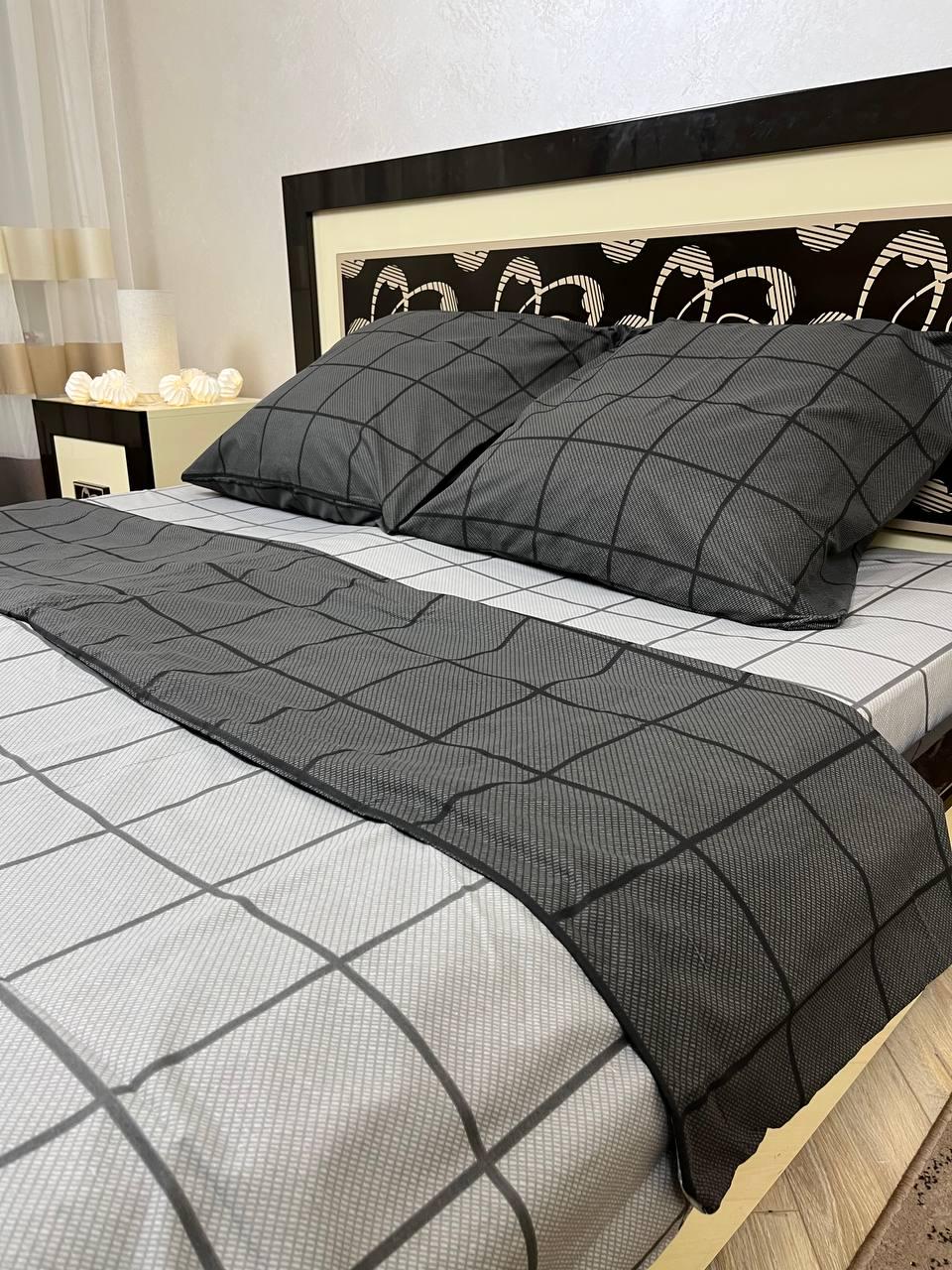 Комплект постільної білизни В клітинку 200х220 см євро бавовняний 70х70 см Сірий - фото 2 Комплект постільної білизни В клітинку 200х220 см євро бавовняний 70х70 см Сірий - фото 2