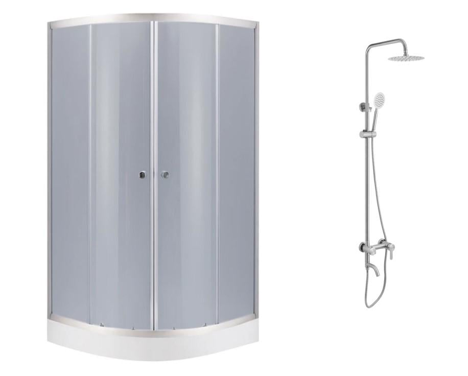 Комплект душевая кабина Agua Cascad - SFG90x90 см/душевая система Agua Elposo - INOX064 (CV035439/CV035463)