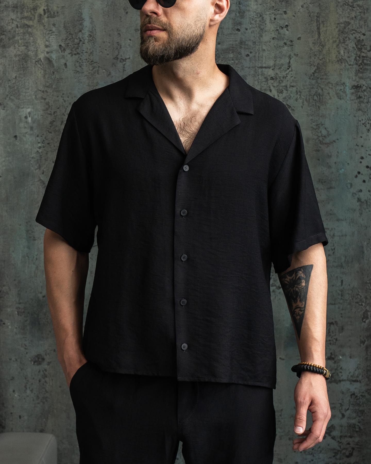 Рубашка мужская классическая Aero льняная XL Черный (26376/3)