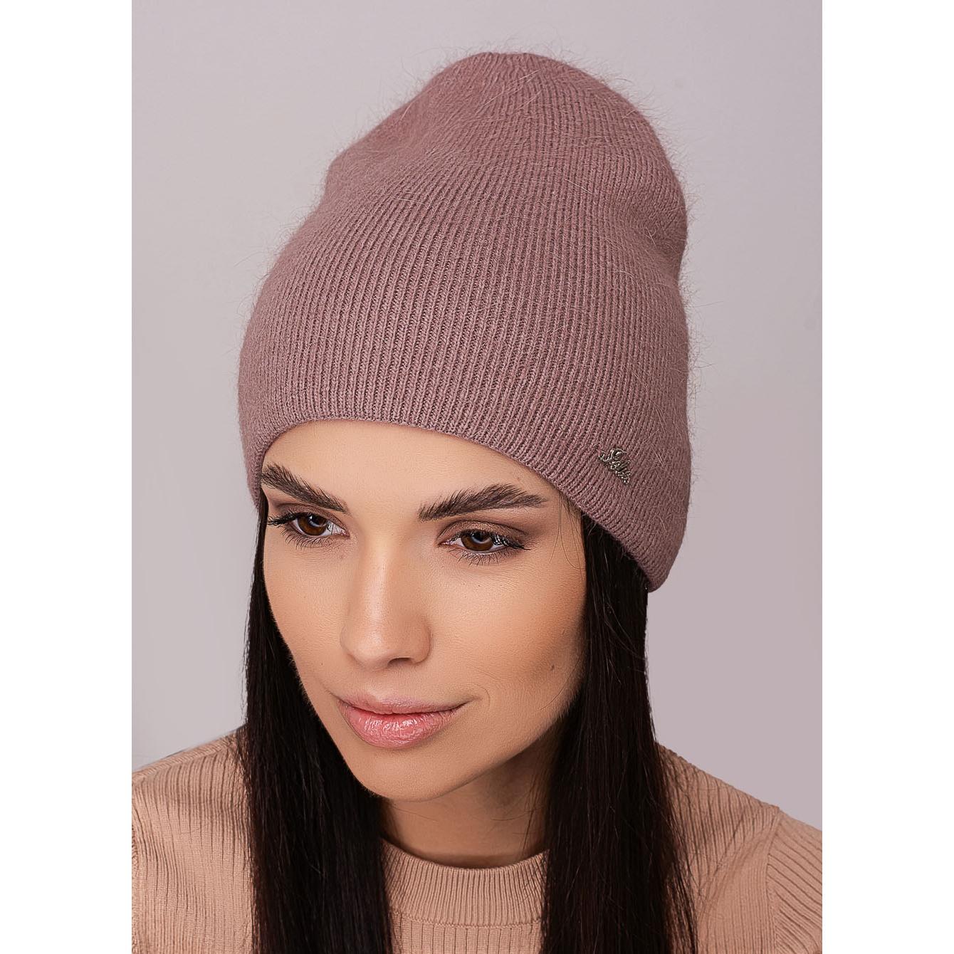 Шапка женская зимняя Leks СЕТКА ангоровая двойная без отворота one size Темно-пудровый (273042) - фото 1
