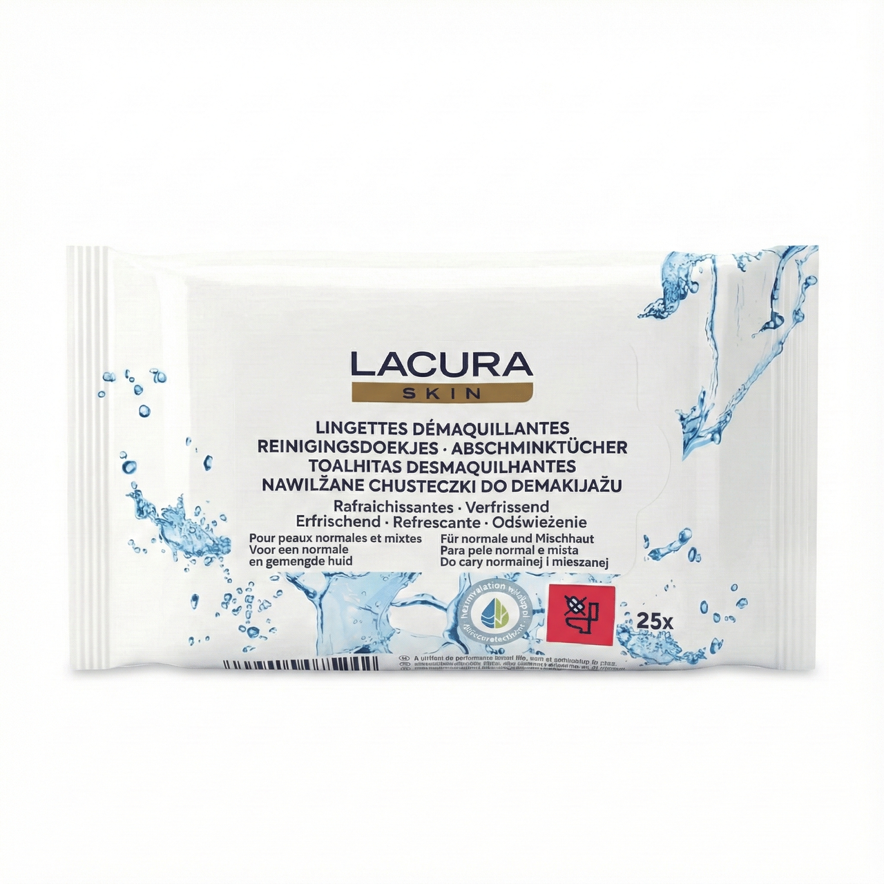Вологі серветки міцелярні для зняття макіяжу Lacura Skin для нормальної шкіри 25 шт. (000006775)