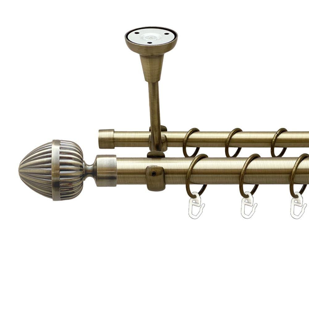 Карниз металлический Orvit Одеон двухрядный открытый к потолку/гладкая труба/кольцо металлическое Антик 25/16 мм 200 см (00-00018527)