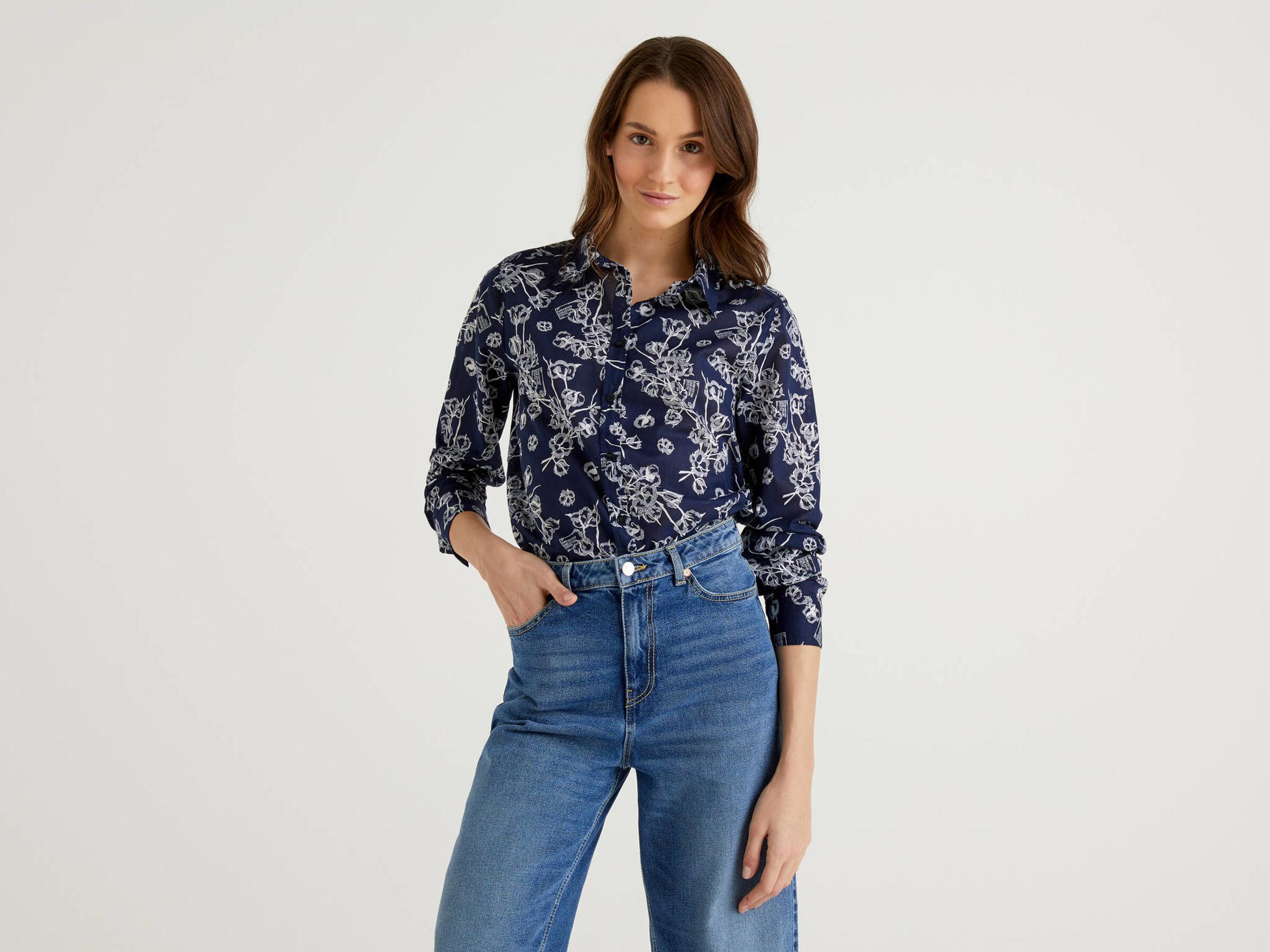 Рубашка женская Benetton 5oa95q8u4 L Синий Рубашка женская Benetton 5oa95q8u4 L Синий