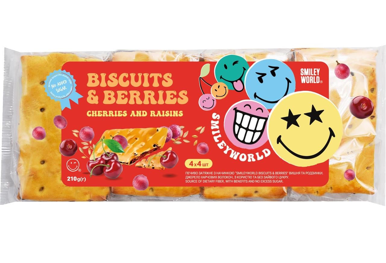 Затяжное печенье с начинкой SmileyWorld BISCUITS BERRIES вишня и изюм 210 г (214519)