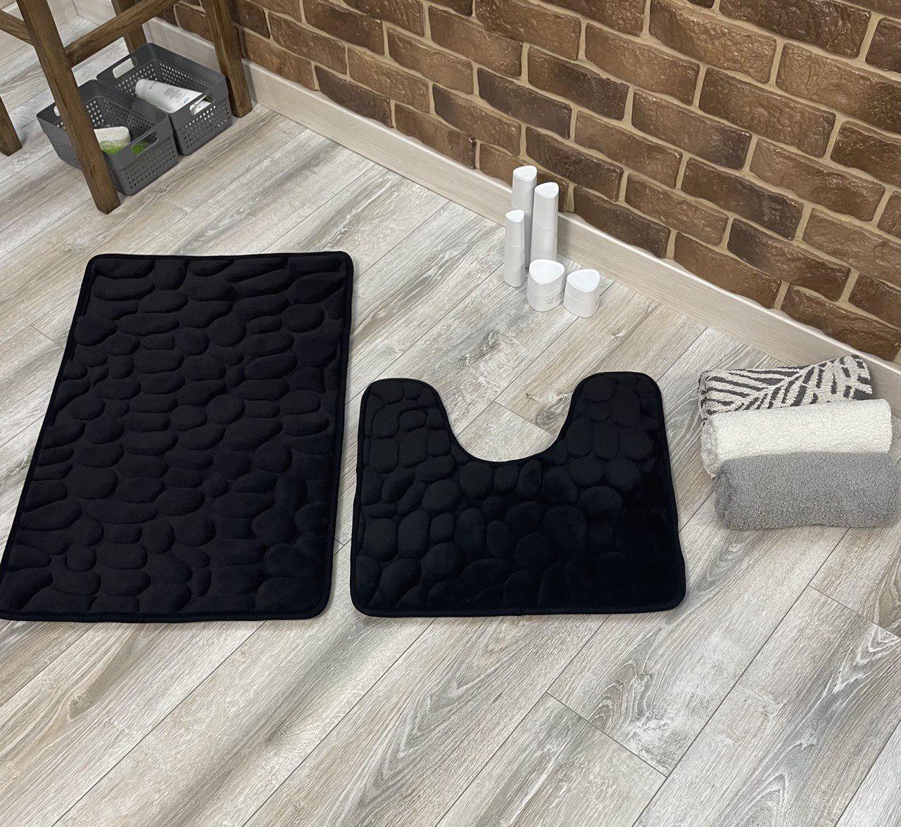 Набор ковриков в ванную и туалет Stone Premium Memory Foam 2в1 80х50/60х50 см Чёрный (NKS0004) - фото 7 Набор ковриков в ванную и туалет Stone Premium Memory Foam 2в1 80х50/60х50 см Чёрный (NKS0004) - фото 7
