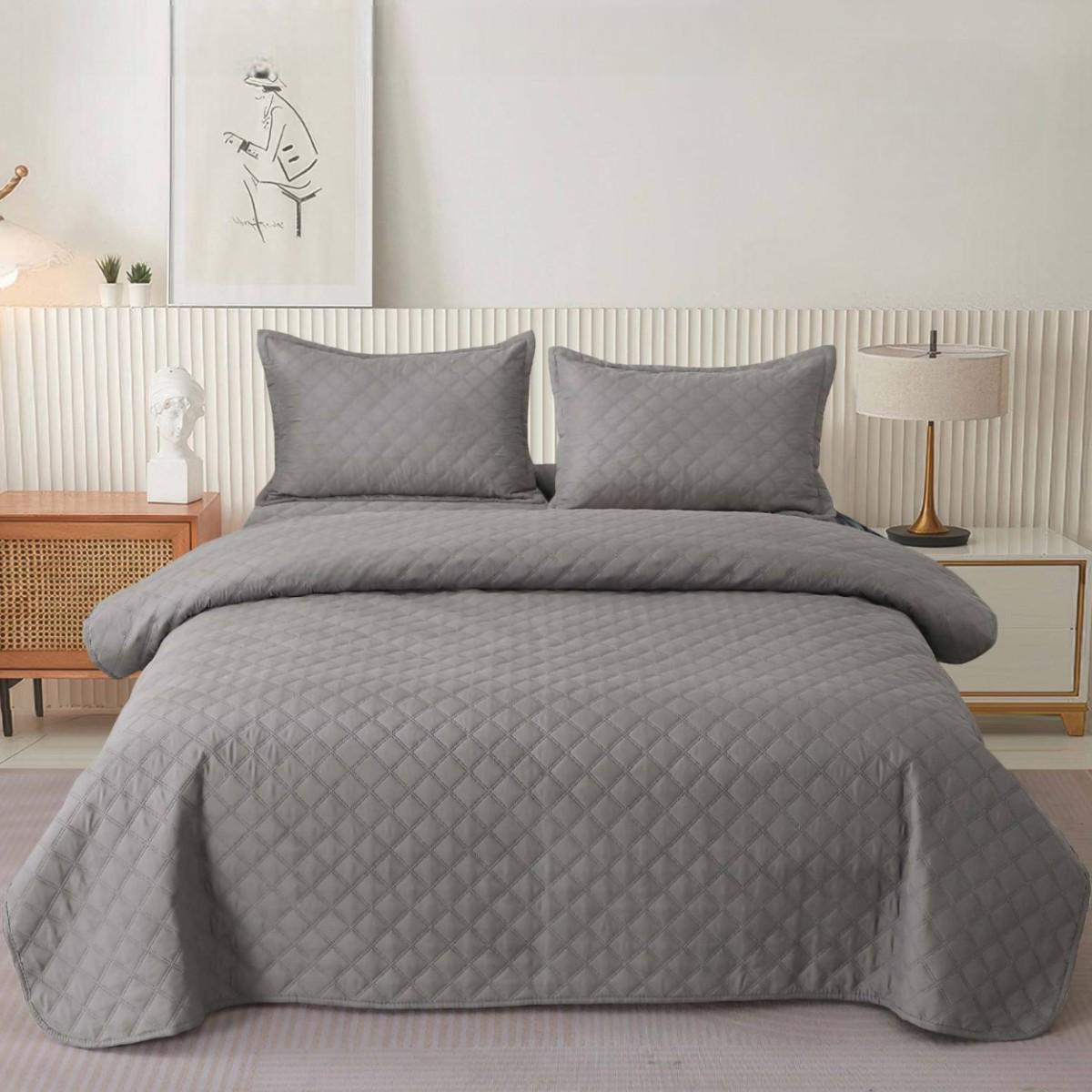 Покривало стьобане та 2 наволочки з подушками Koloco 100% бавовна євро 200х230 см Темно-сірий (41700) - фото 1