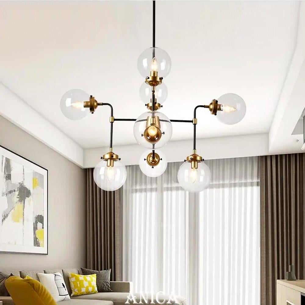 Люстра стельова на 8 плафонів в стилі Loft Чорний/Прозорий (MJ79/8) Люстра стельова на 8 плафонів в стилі Loft Чорний/Прозорий (MJ79/8)