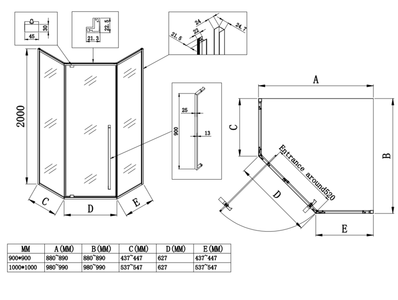 Душевая кабина без поддона KOER SR SC06-90x90x200-TR-01 прозрачное стекло Easy Clean 8 мм Хром (KR5364) - фото 8 Душевая кабина без поддона KOER SR SC06-90x90x200-TR-01 прозрачное стекло Easy Clean 8 мм Хром (KR5364) - фото 8