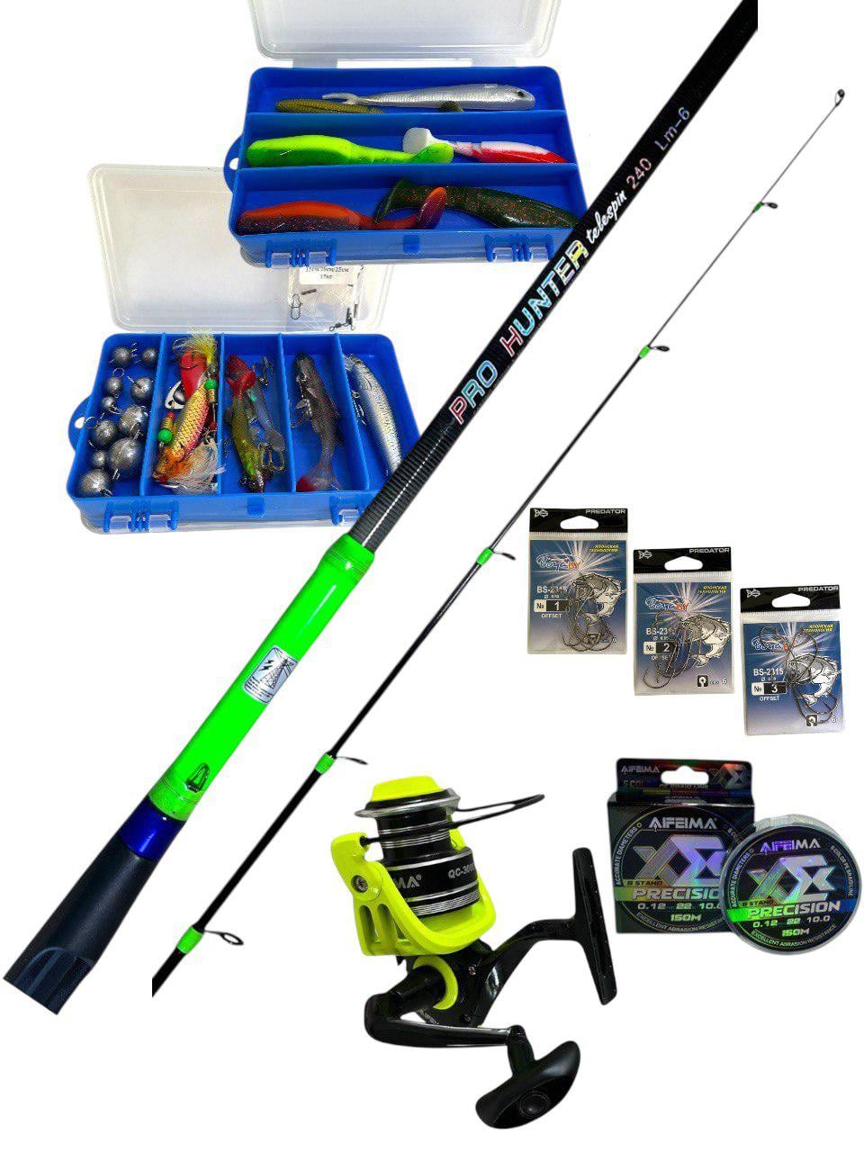 Набор для ловли хищника BoyaBy 31в1 спиннинг 2,4 м/катушка/шнур/коробка с приманками/грузила/крючки (332145687)