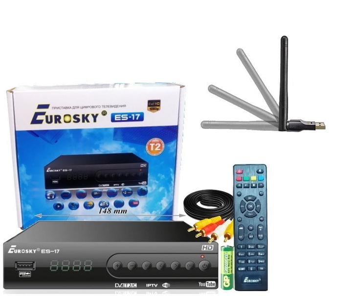 ТВ-ресивер Eurosky ES-17 DVB-T2 Metall+INTERNET+ WiFi-адаптер на чипе 7601 - фото 2