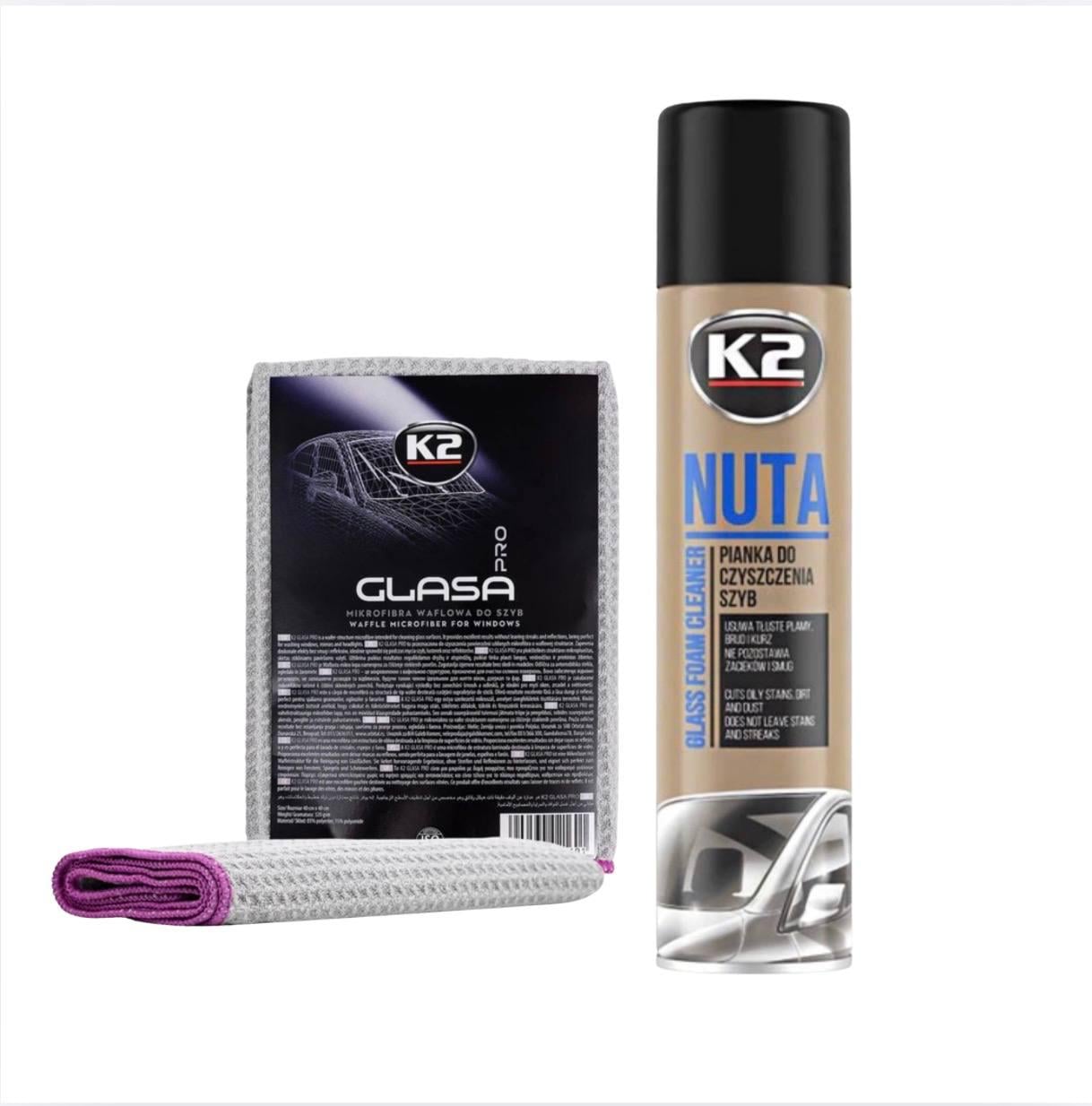 Набір для очищення автомобільного скла K2 Nuta Glass Foam Cleaner/мікрофібра K2 Glasa Pro (DG1625)