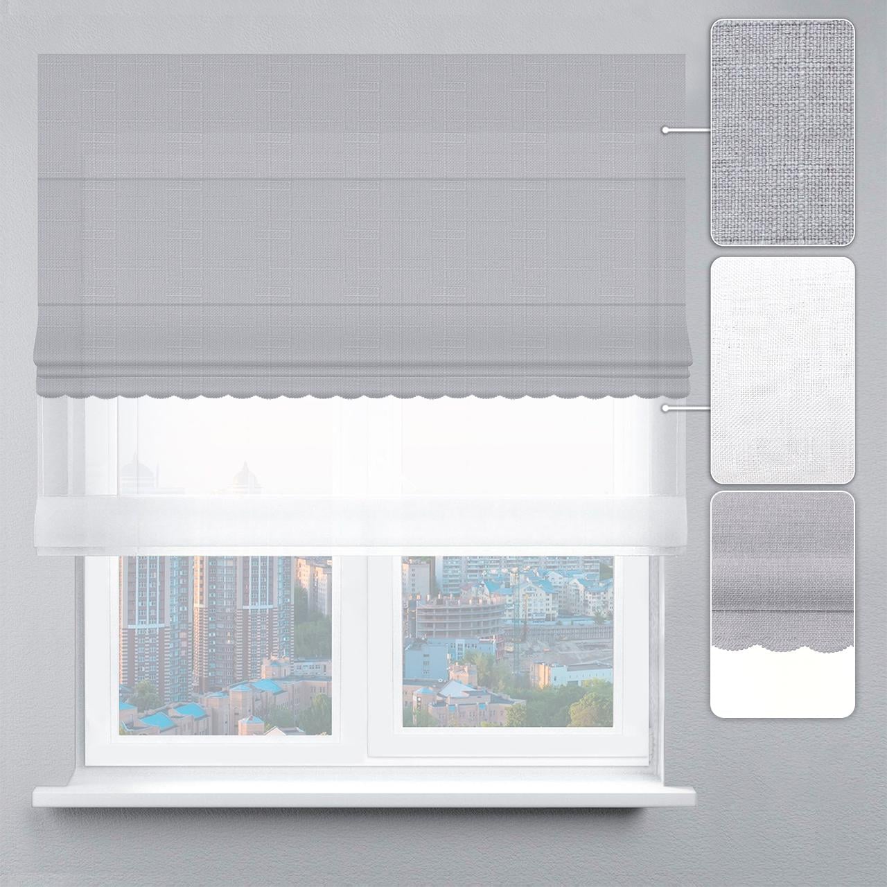 Римська штора льон з ажуром 250х170 см Білий/Сталевий