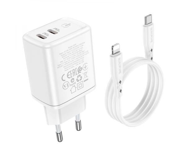 Устройство зарядное сетевое Borofone BN9 Reacher Type-C PD 35W QC3.0 Type-C to Lightning White - фото 3