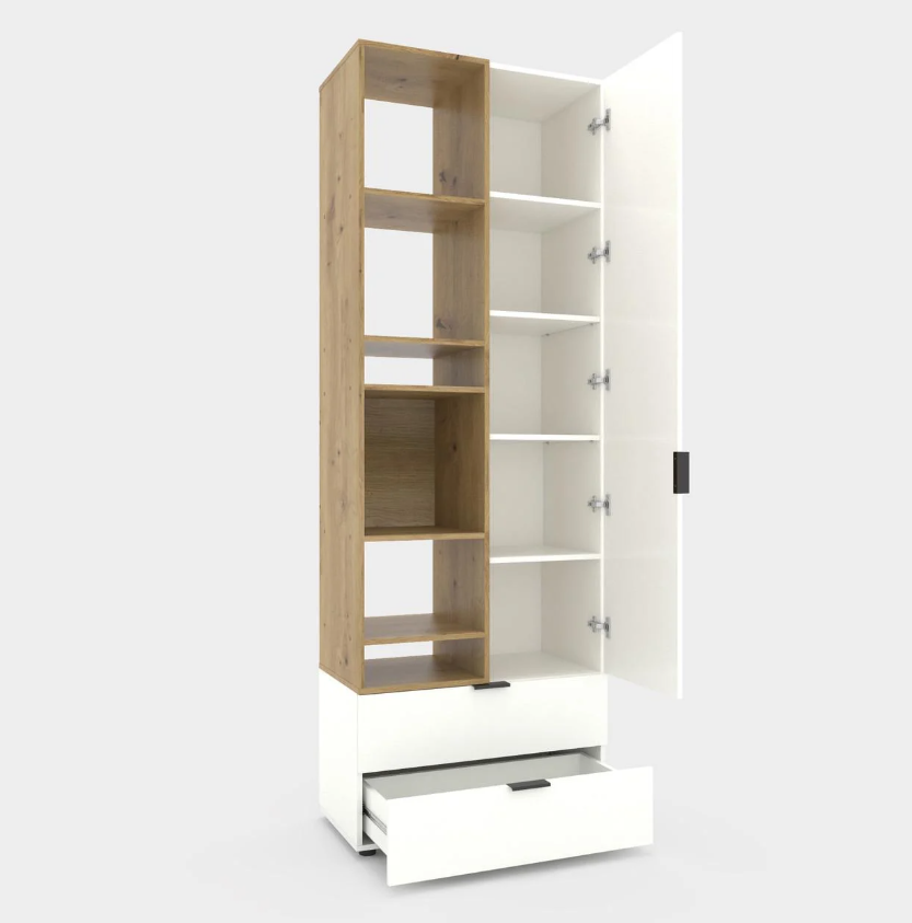 Шкаф Metkas Home A001L ЛДСП 800x420x2300 мм Белый Снег/Дуб Артизан