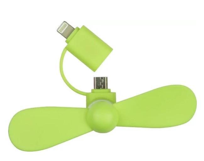 Міні вентилятор для телефону micro USB і Lightning Зелений