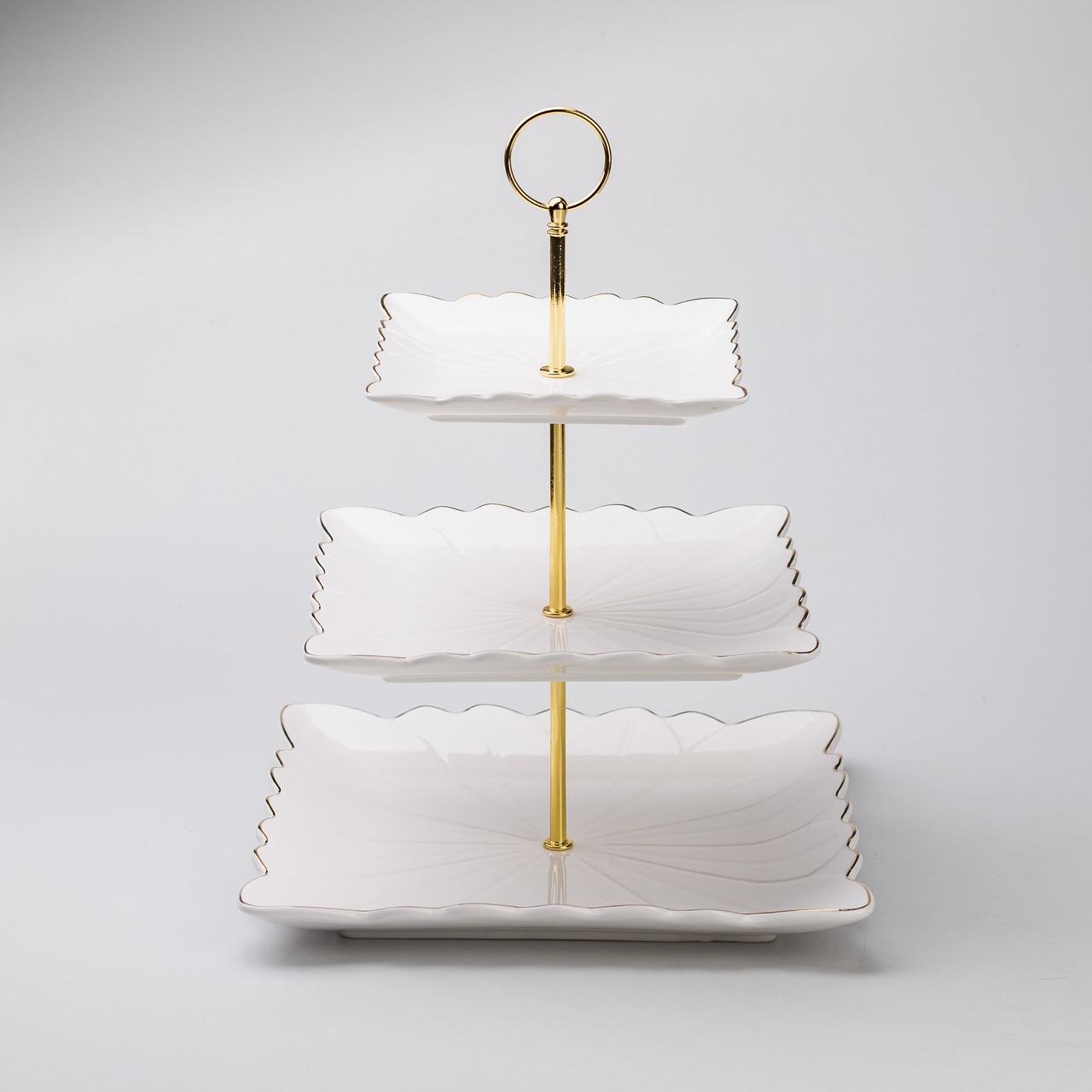 Етажерка для фруктів та десертів 3-ярусна квадратна Білий