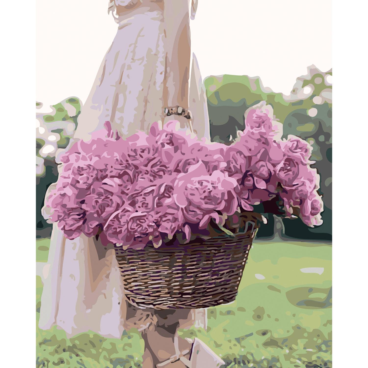 Картина по номерам Strateg Девушка с корзиной пионов 40х50 см (SY6158)