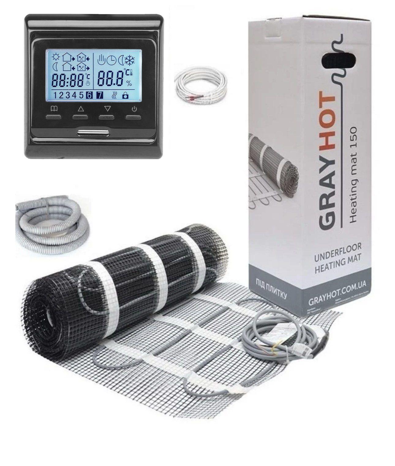 Мат нагревательный двухжильный GrayHot 1219 Вт 8,1 м² с черным программируемым терморегулятором е51 - фото 1 Мат нагревательный двухжильный GrayHot 1219 Вт 8,1 м² с черным программируемым терморегулятором е51 - фото 1