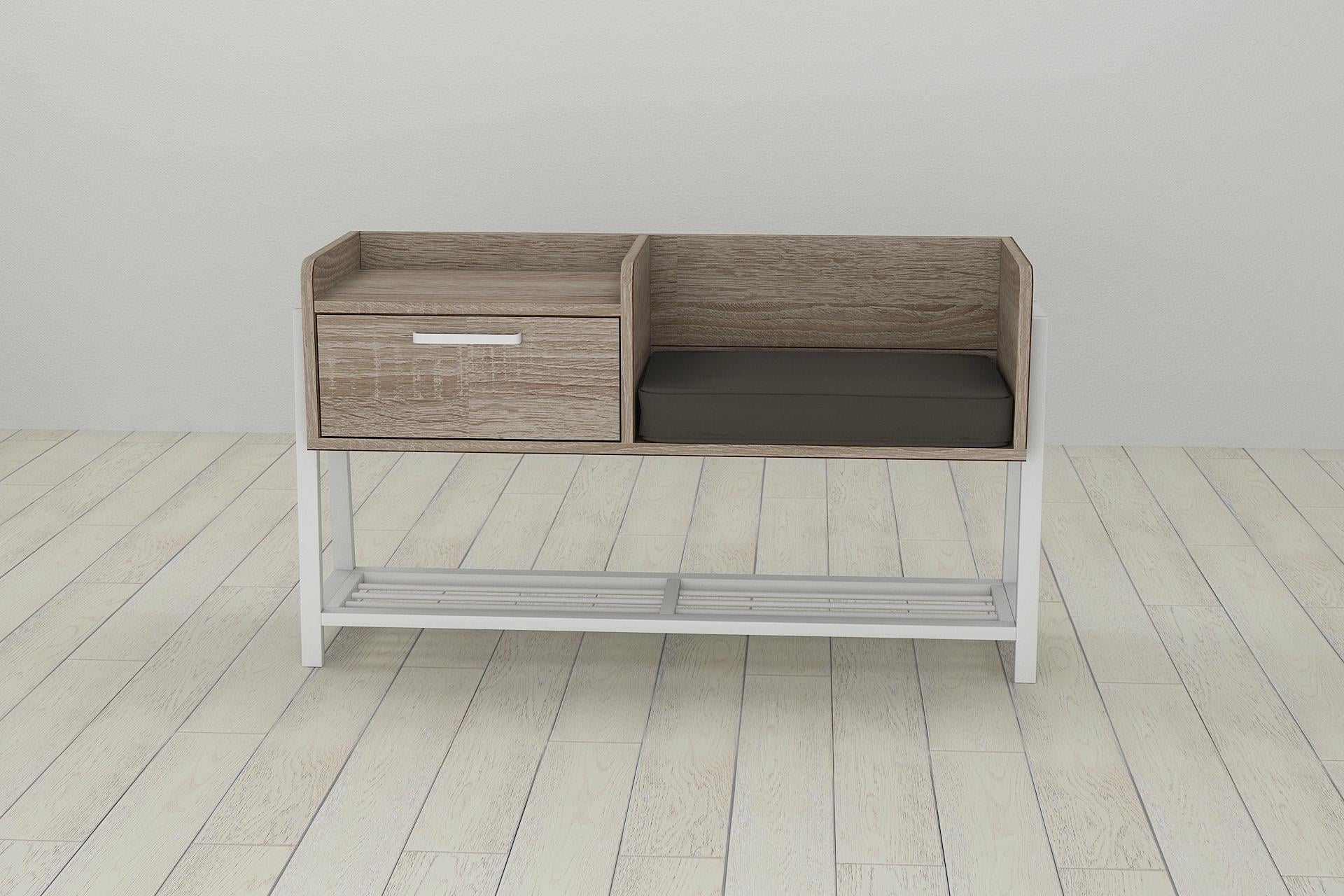 Банкетка с тумбочкой Ferrum-decor Бланка металл/ДСП 16 мм 540x1000x320 мм Белый/Сонома Трюфель (FRD-103035)