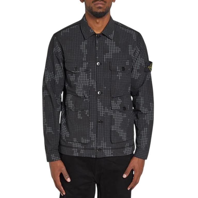 Куртка-рубашка в стиле Stone Island 112E3 Ripstop Grid Camo L Black (SI11002.1L)