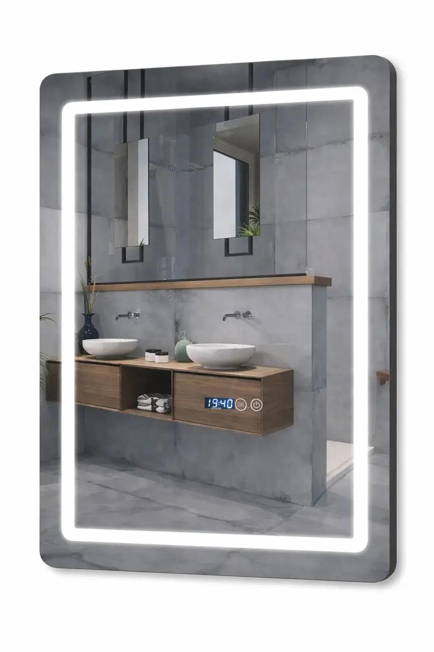 Зеркало в ванну Kraft 50х70 с LED-подсветкой часами и подогревом
