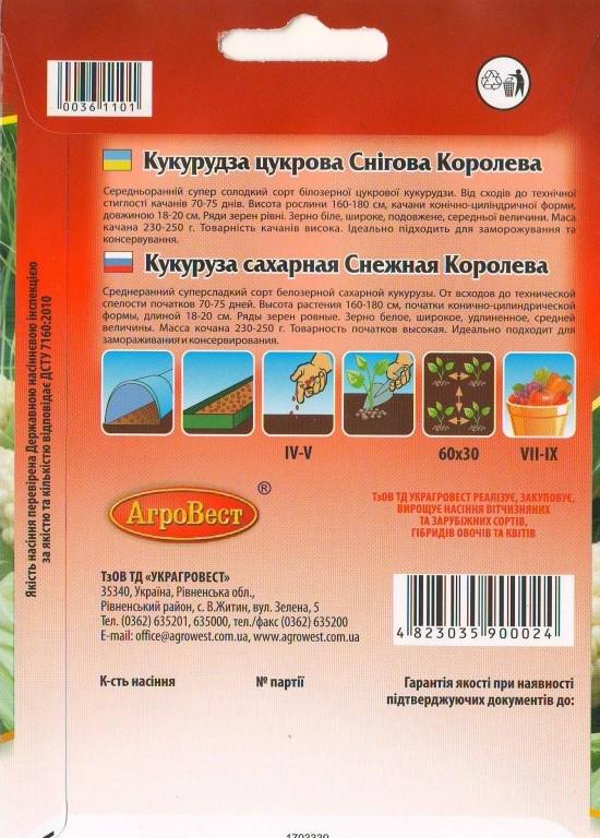 Насіння АгроВест кукурудза цукрова Снігова королева 20 г (36110) - фото 2 Насіння АгроВест кукурудза цукрова Снігова королева 20 г (36110) - фото 2