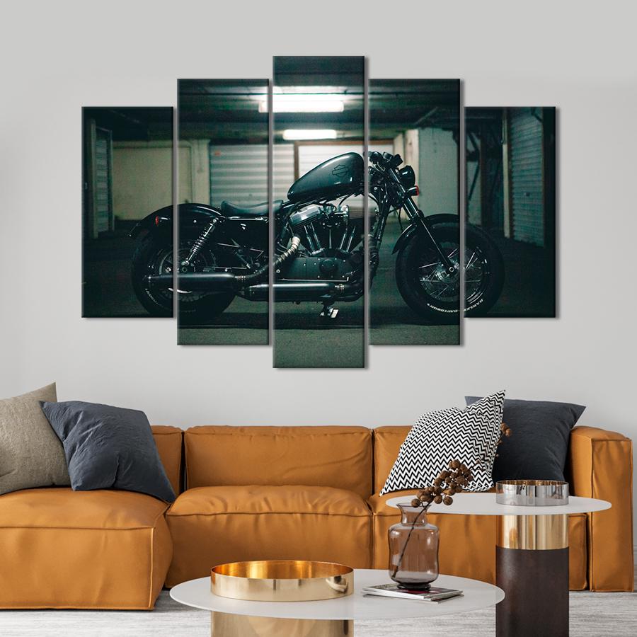 Картина Автомобиль Мотобайк Harley-Davidson в чёрном цвете 112x68 см (A1180-5)