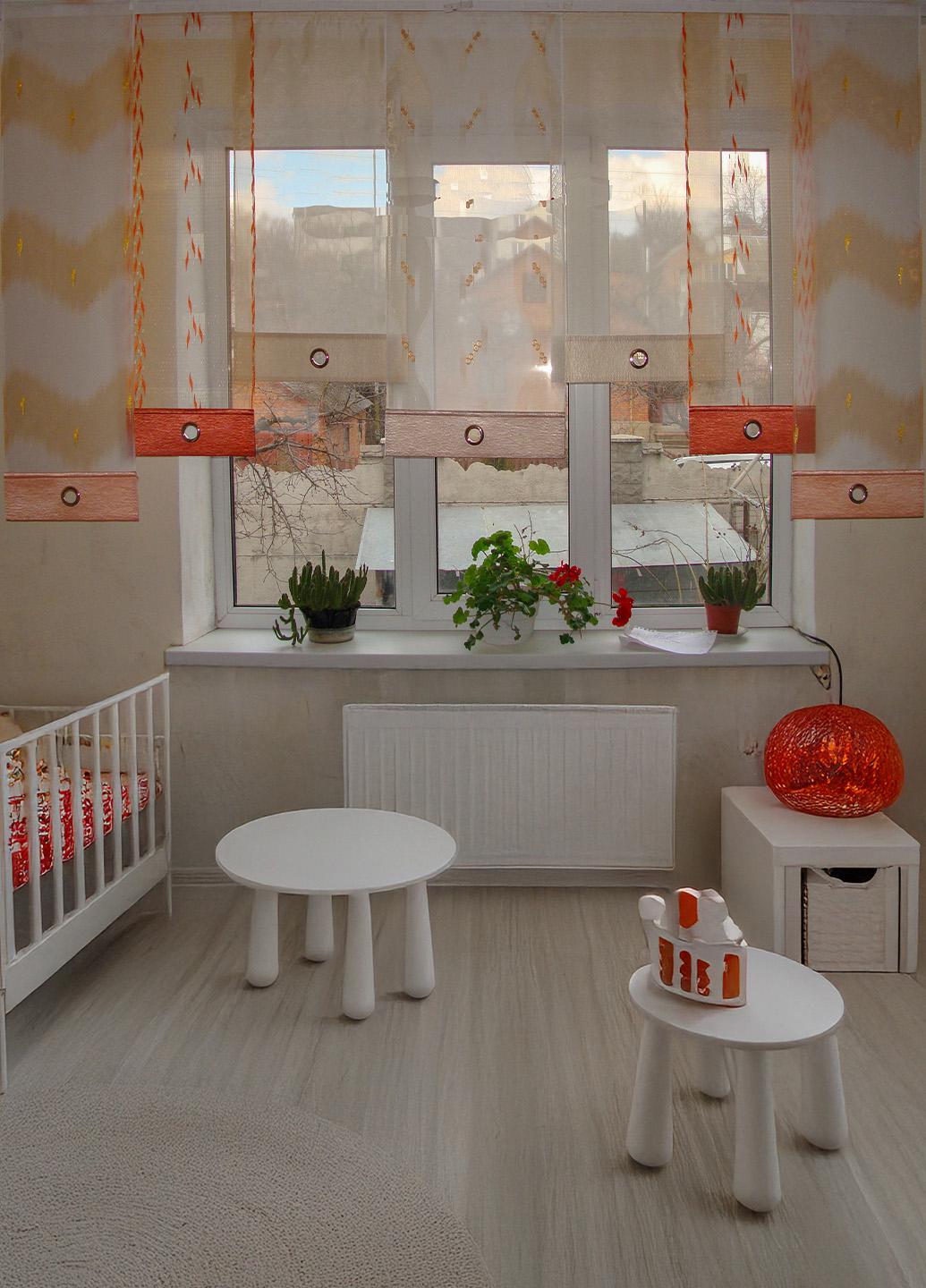 Комплект панельных занавесок Firanka Сейхан 7 шт. карниз 250 см Белый с оранжевым (41п)