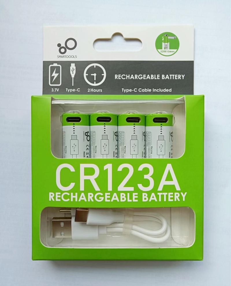 Аккумулятор CR123A 16340 с разъемом Type-C Smartools 700 mAh кабель Type-C 4 шт.