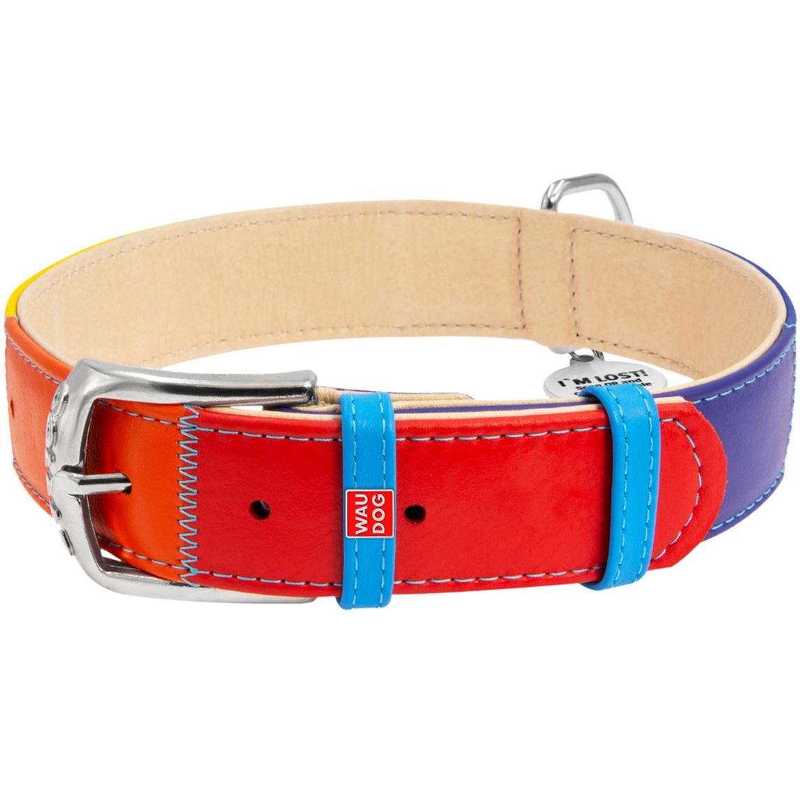 Ошейник для собак Collar Waudog Glamour Радуга с QR паспортом кожаный S 20 мм x 30-39 см (3920)