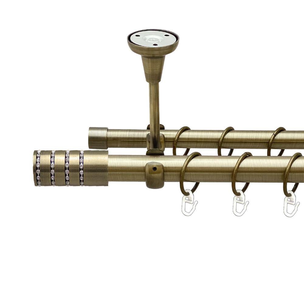 Карниз металлический Orvit Барамелла двухрядный открытый к потолку/гладкая труба/кольцо металлическое Антик 25/19 мм 240 см (00-00018590)