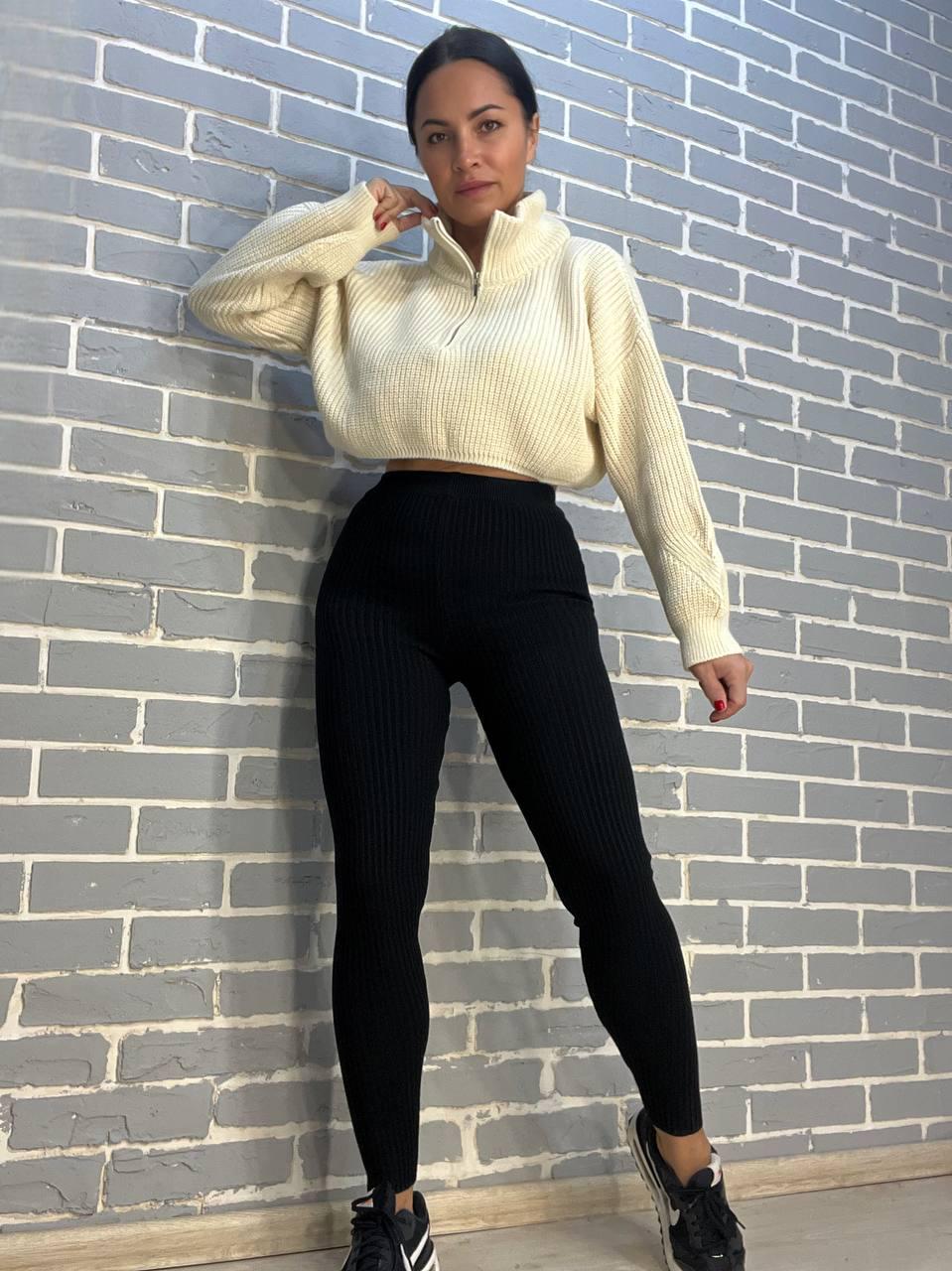 Лосини жіночі U 6157 рубчик теплі в'язка OS Чорний (2998)