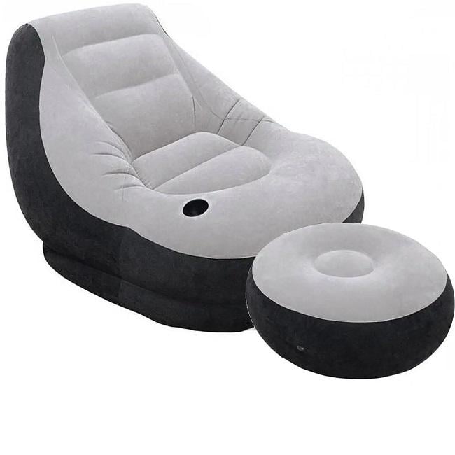 Крісло надувне Intex 68564 Comfy Ultra Lounge велюрове з пуфиком 99x130x76 см (68564)