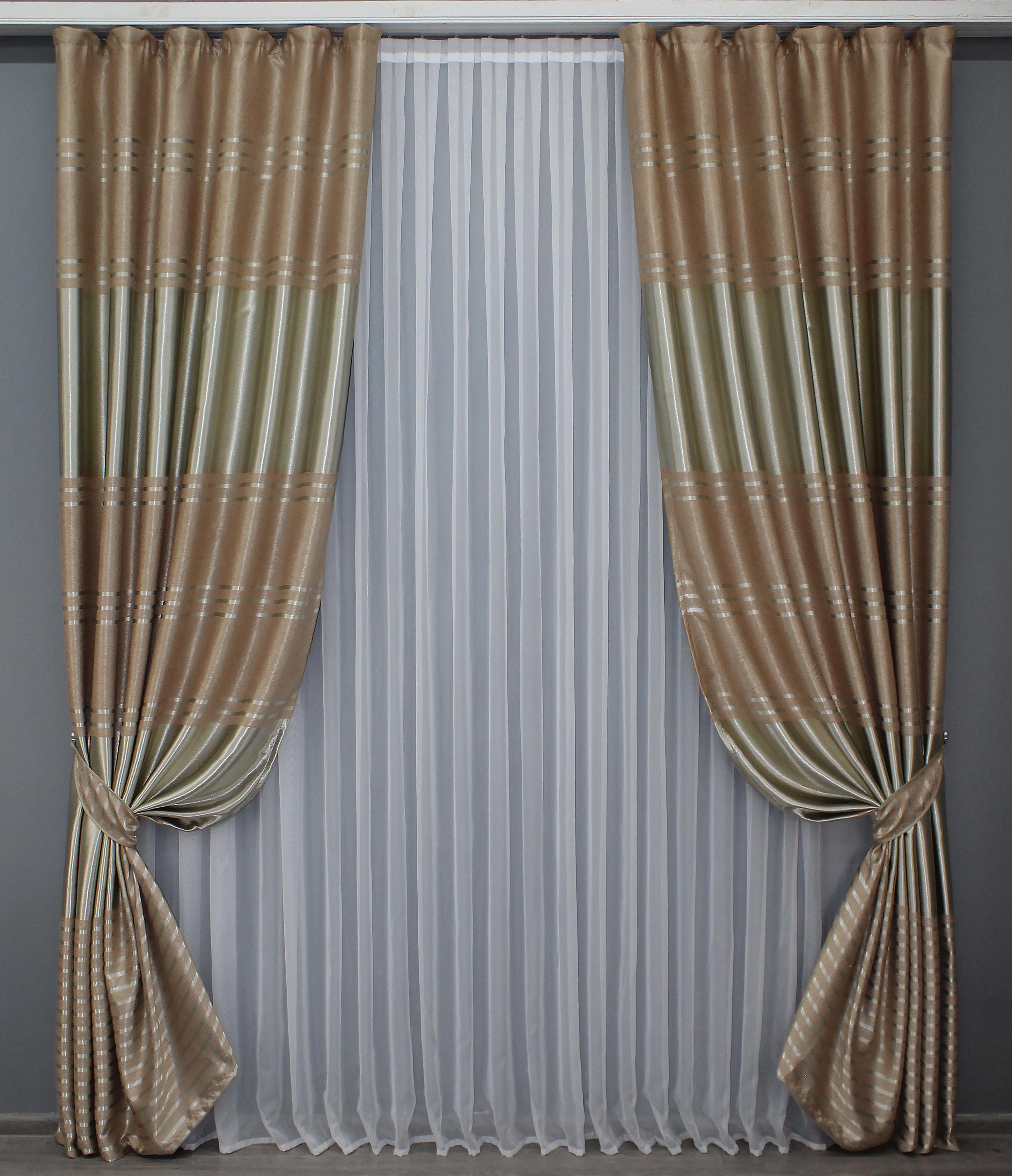 Комплект готовых штор VR-Textil Софт № 1395ш 150х270 см 2 шт. Пудровый/Серый (33-0245)